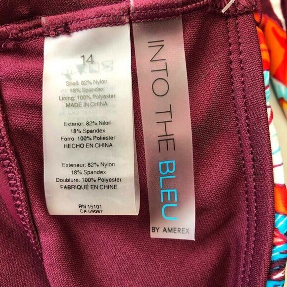 Into the Bleu by Amerex Womens Hipster Bikini Bottom Size 14 Maroon Floral Waist - Picture 4 of 4